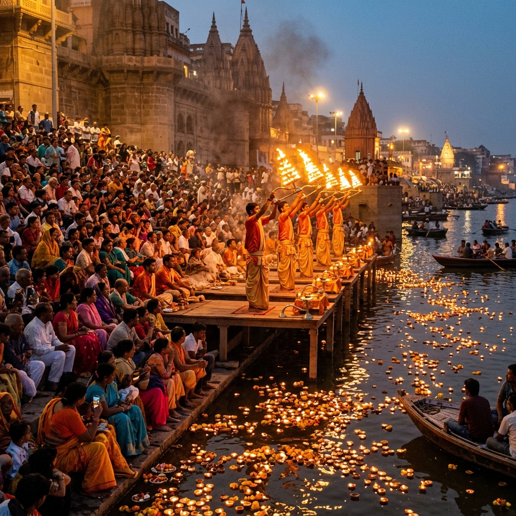Rudra Tours & Travels guest trip moment in Varanasi Ganga Aarti